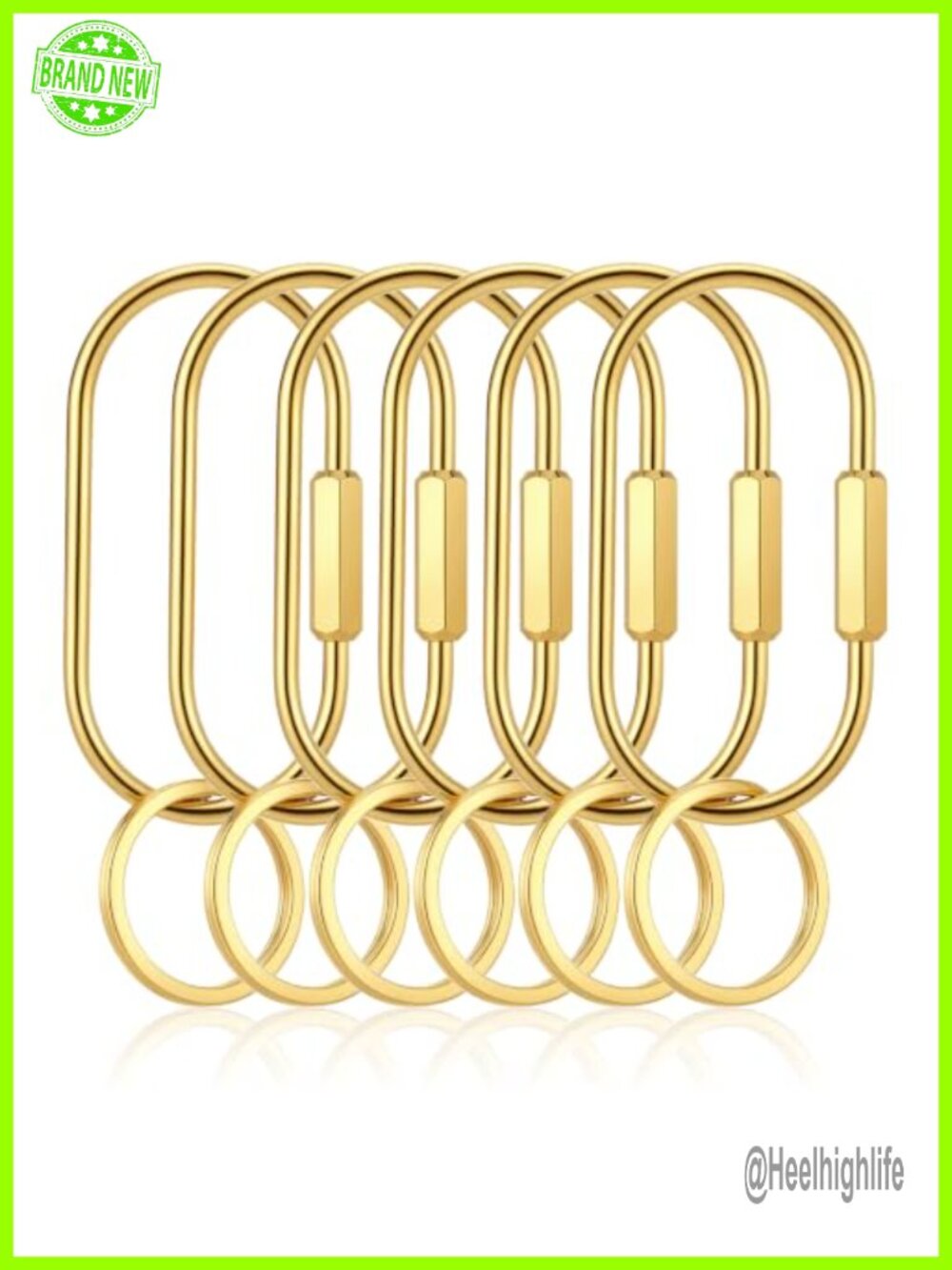 Brass Key Ring Set Screw Lock Carabiner Clip Bag Charm Holder 6 Count